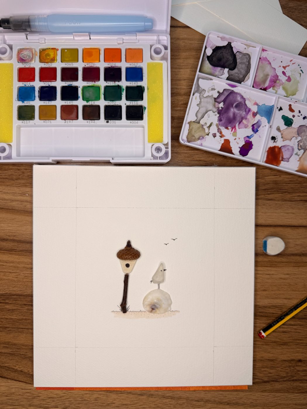 Studio — paints and a piece in progress